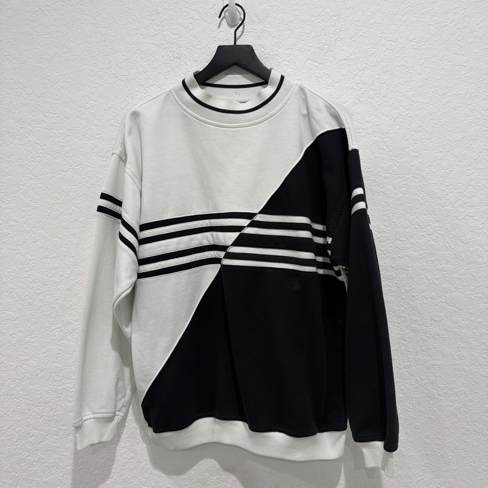 Vtg Greenline Sport Black White Color block Contrast Stripe 90s Pullover Large